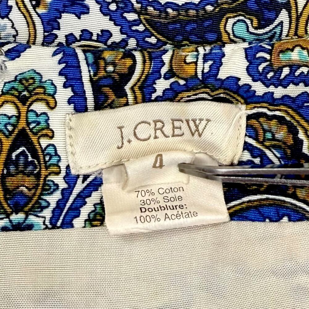 J. Crew Cotton Silk Blend Cap Sleeves Sheath Mini Dress Size 4 Peacock Paisley - Picture 14 of 14